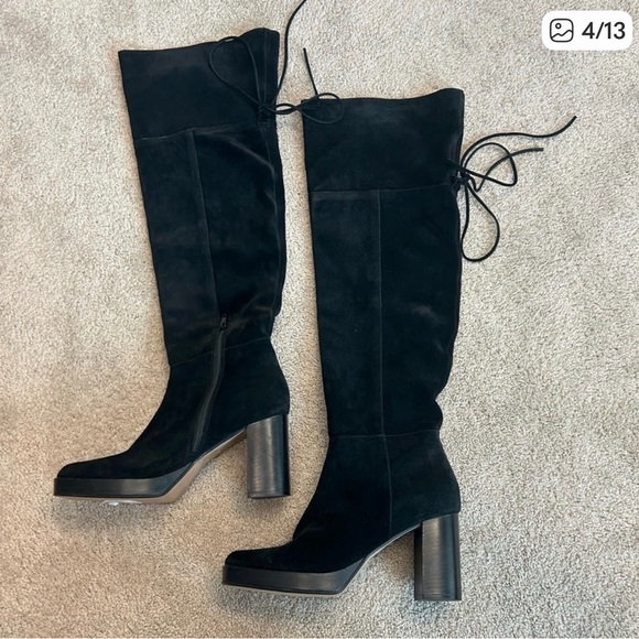 Free People Suede Black Knee-High Boots - Picture 3 of 9